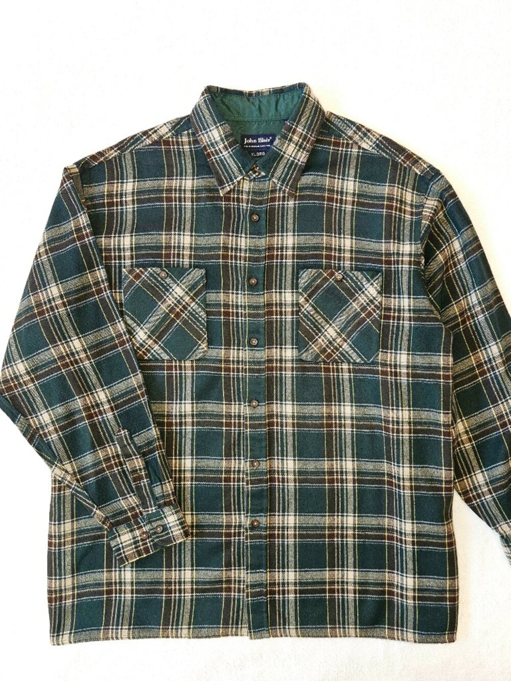 John Blair VTG 90's Men's Classic Plaid Flannel Shirt Button Up Green Size XL